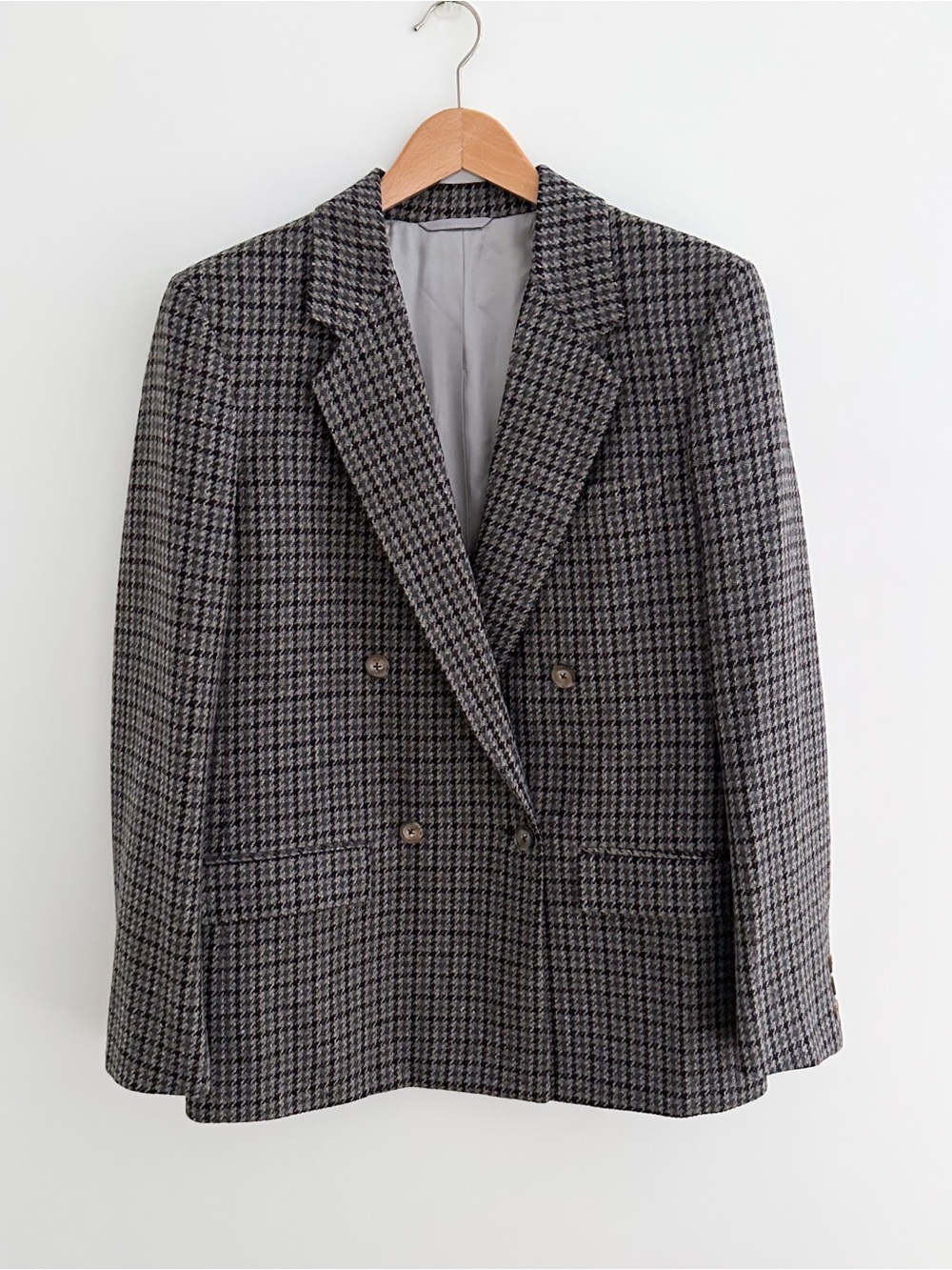 Vintage Charcoal Wool Houndstooth Blazer Size 12 Made In USA Old Money Prep - Picture 9 of 9